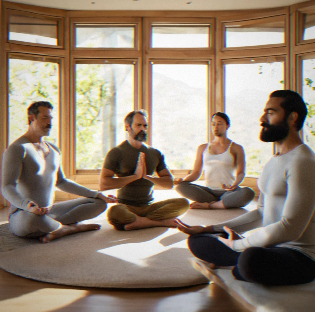 Man with his eyes closed and hand on his heart, doing a body scan meditation while seated on a meditation cushion